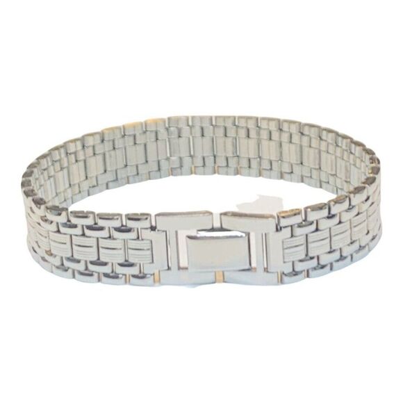 Vintage Silver Tone Stainless Steel Watch Band Link Bracelet 7.5” - Picture 1 of 7